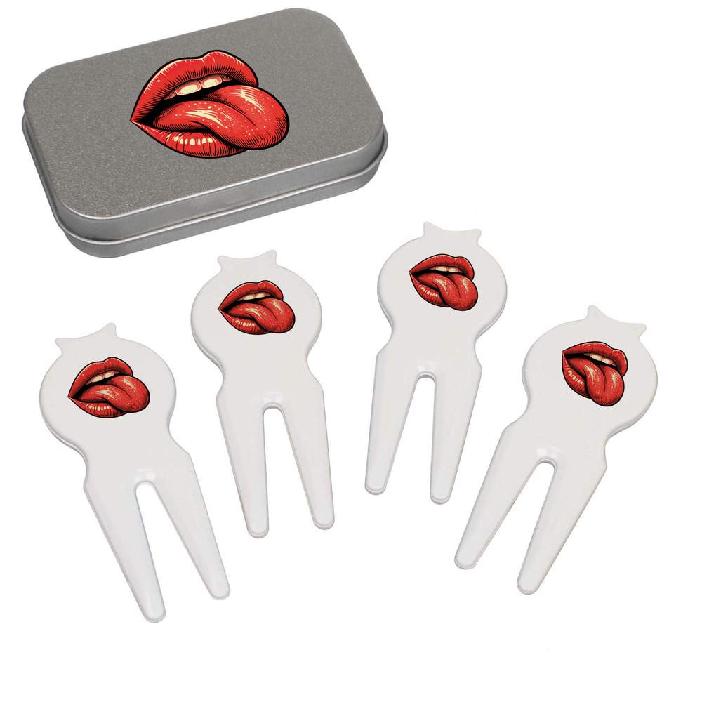 'Red Lips Tongue Out' Golf Divot Tool / Repair Fork Gift Set (GO00068161)