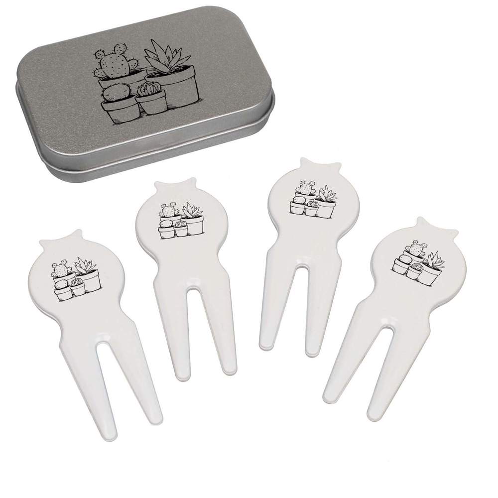 'Cacti Plants in Pots' Golf Divot Tool / Repair Fork Gift Set (GO00068446)