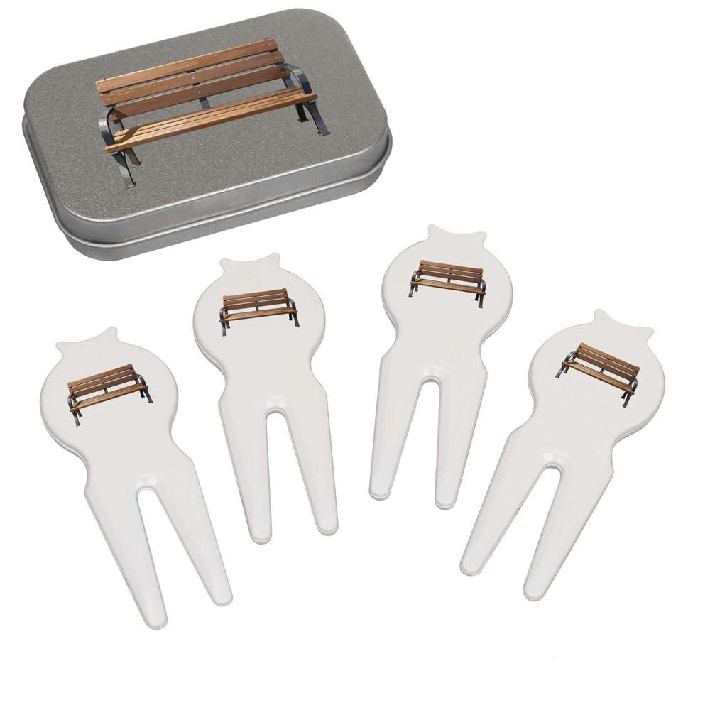 'Garden Bench' Golf Divot Tool / Repair Fork Gift Set - Set of 4 in a Matching Tin for Golfers, Tournaments and Gifts (GO00092802)