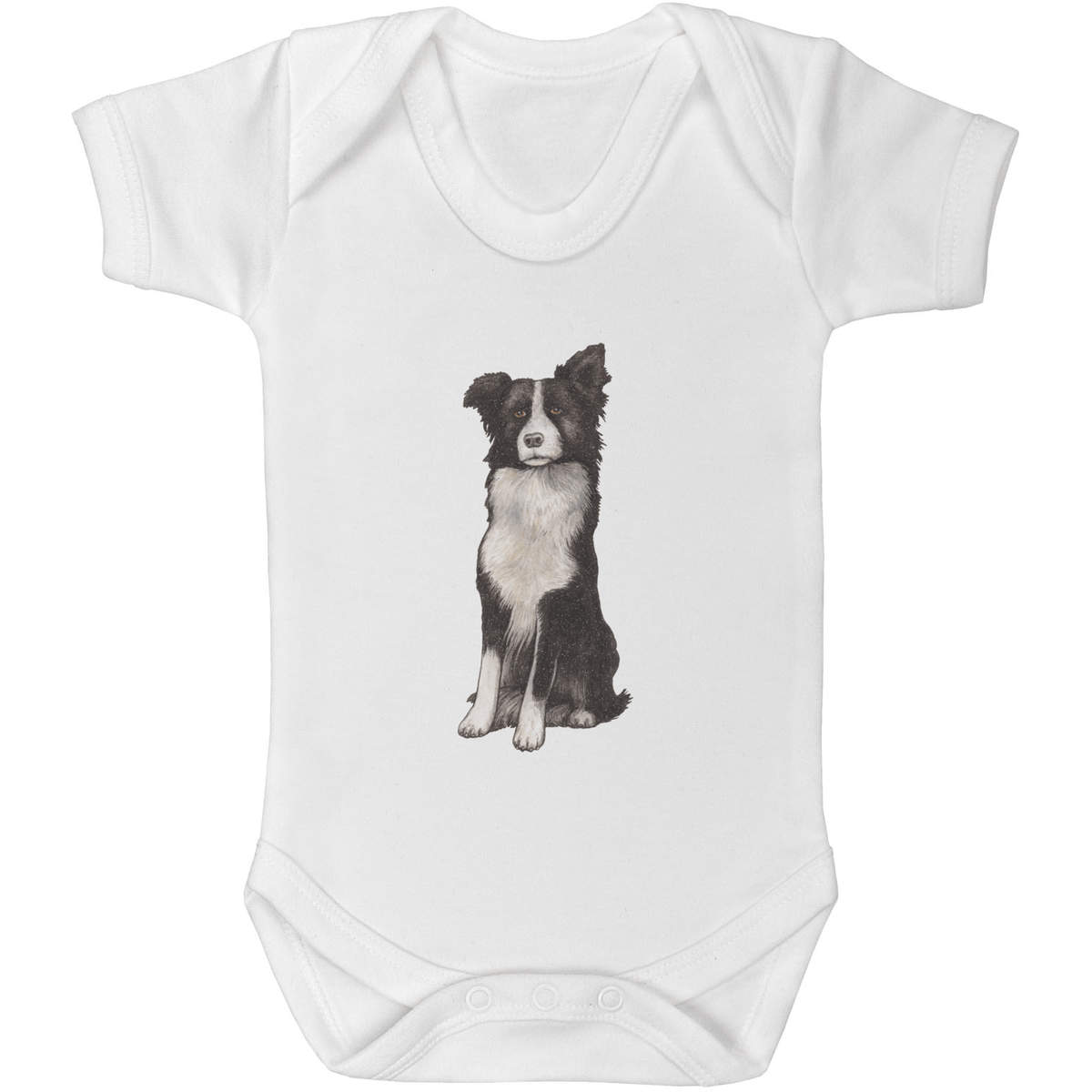 'Border Collie' Baby Grow / Cotton Bodysuit - Realistic Painted Shepherd Dog Portrait - One Piece Outfit for Newborns and Infants (GR020531)