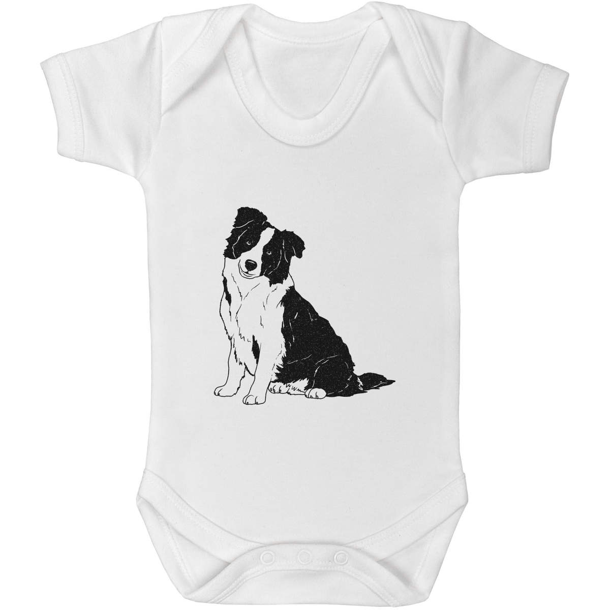 'Sitting Border Collie' Baby Grow / Cotton Bodysuit - One Piece Outfit for Newborns and Infants (GR034873)