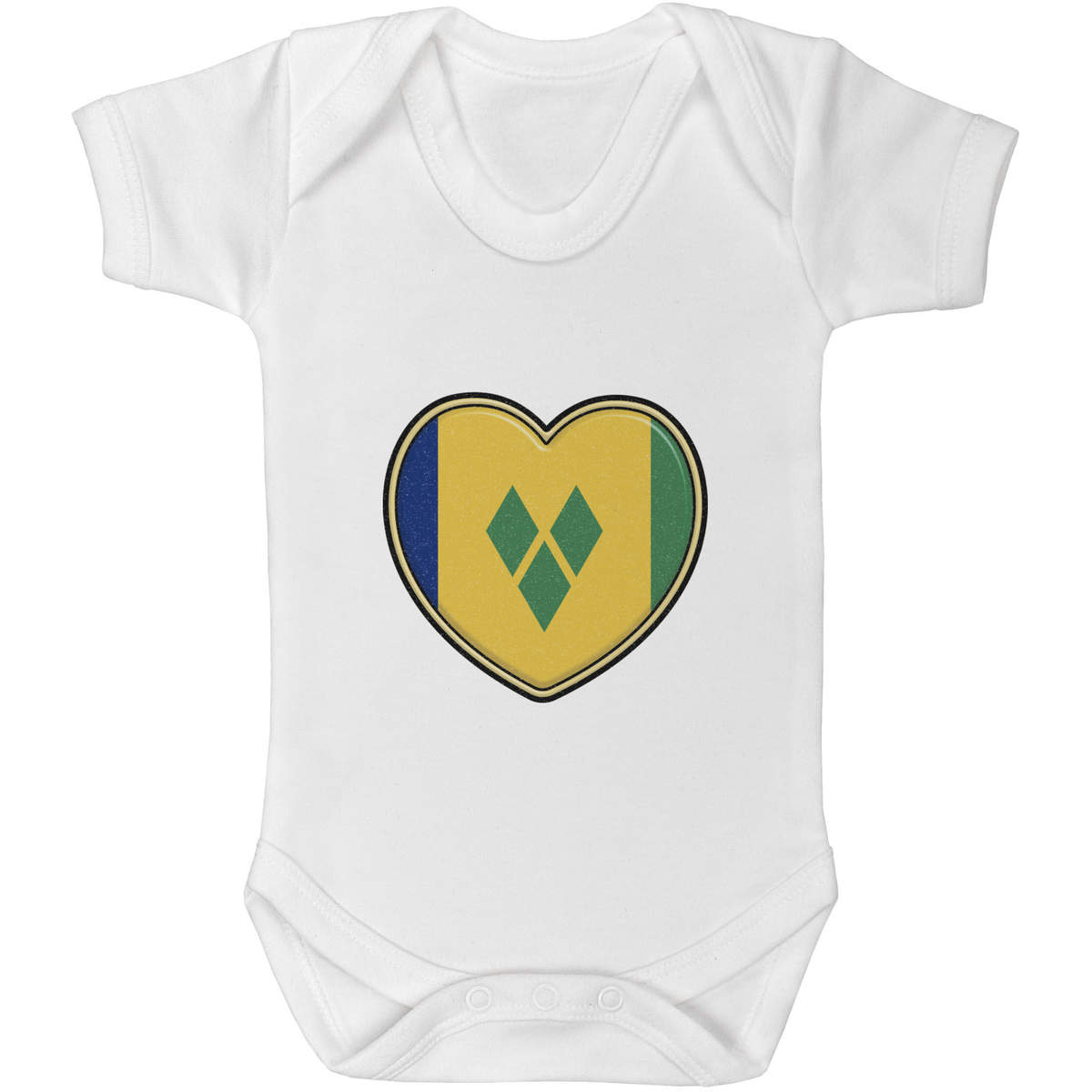 'St Vincent Flag Heart' Baby Grow / Cotton Bodysuit - One Piece Outfit for Newborns and Infants (GR041076)