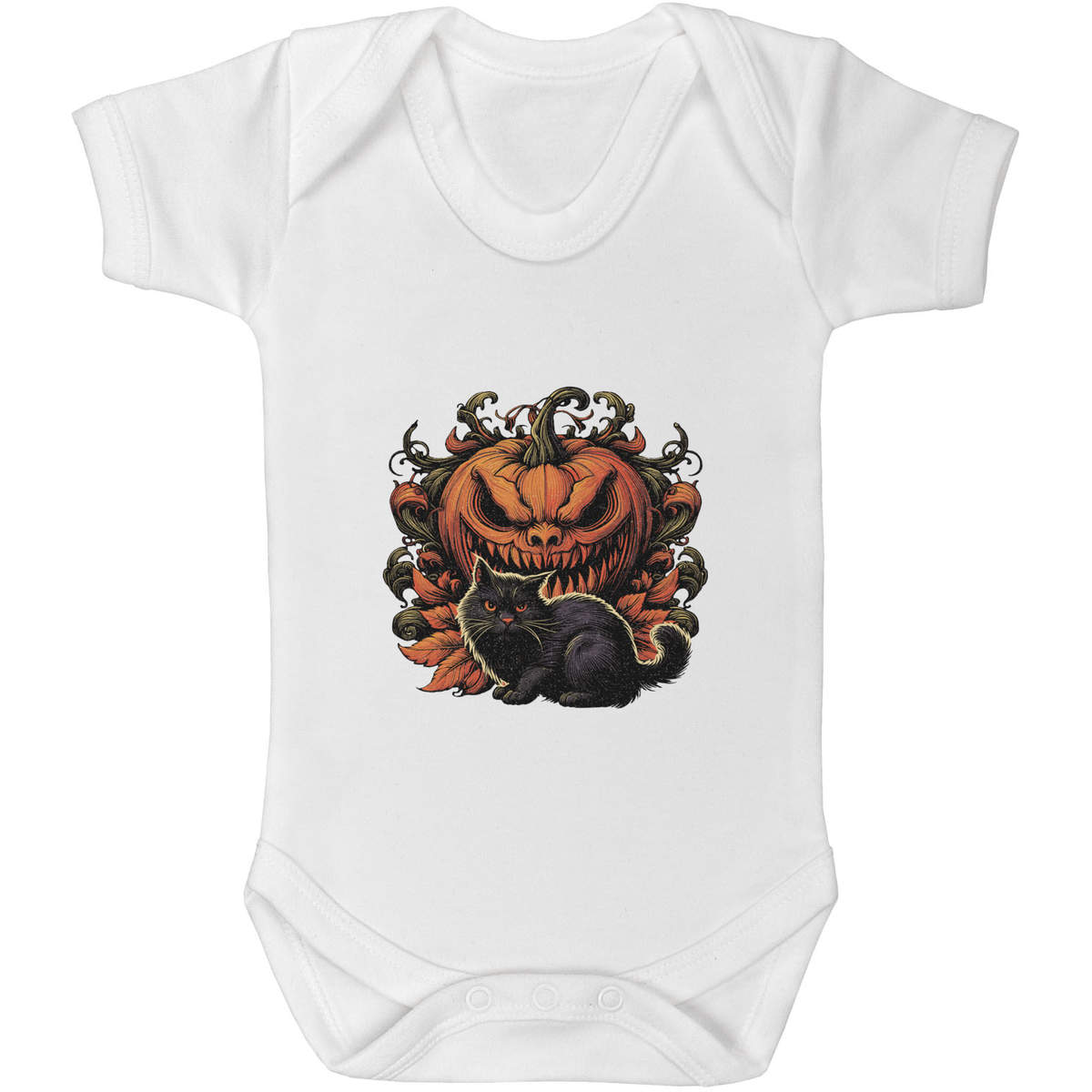 0-3 Month 'Halloween Pumpkin And Black Cat' Baby Grow / Bodysuit (GR00146524)
