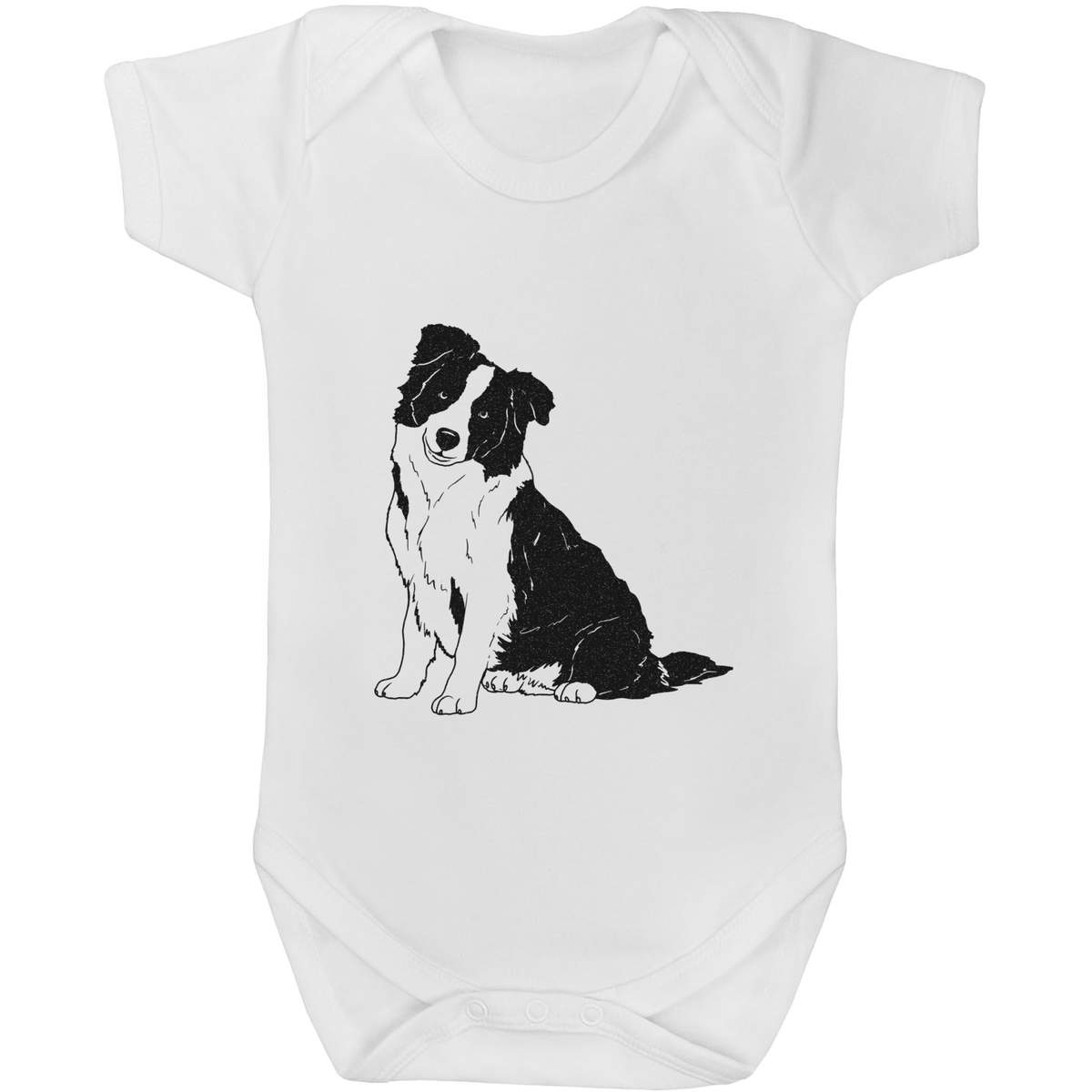 'Sitting Border Collie' Baby Grow / Bodysuit - White, 6-12 Months - Cotton One Piece Outfit for Newborns, Infants and Baby Gifts (GR00073714)