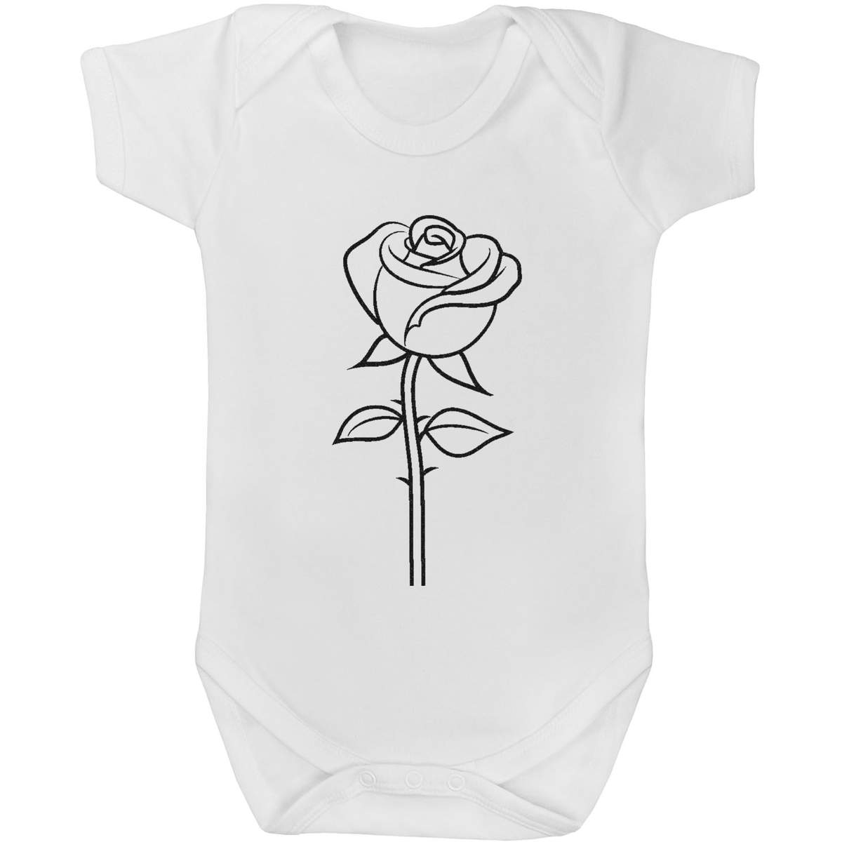 'Single Rose' Baby Grow / Bodysuit - White, 6-12 Months - Cotton One Piece Outfit for Newborns, Infants and Baby Gifts (GR00132997)
