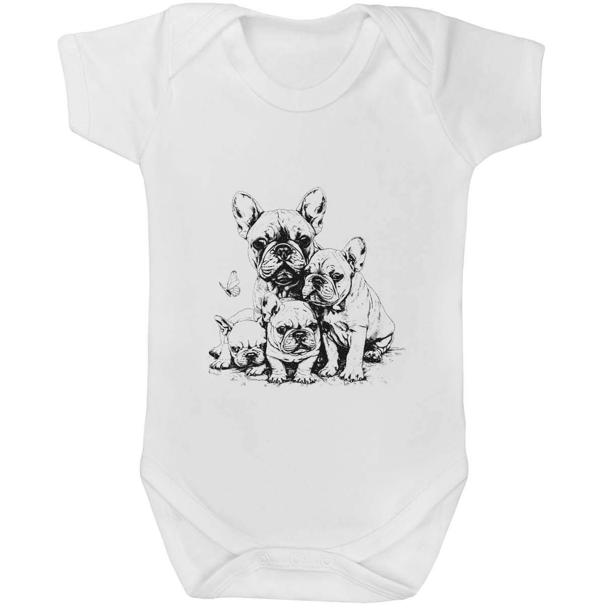 6-12 Month 'French Bulldog Mother with Puppies' Baby Grow / Bodysuit (GR00140973)