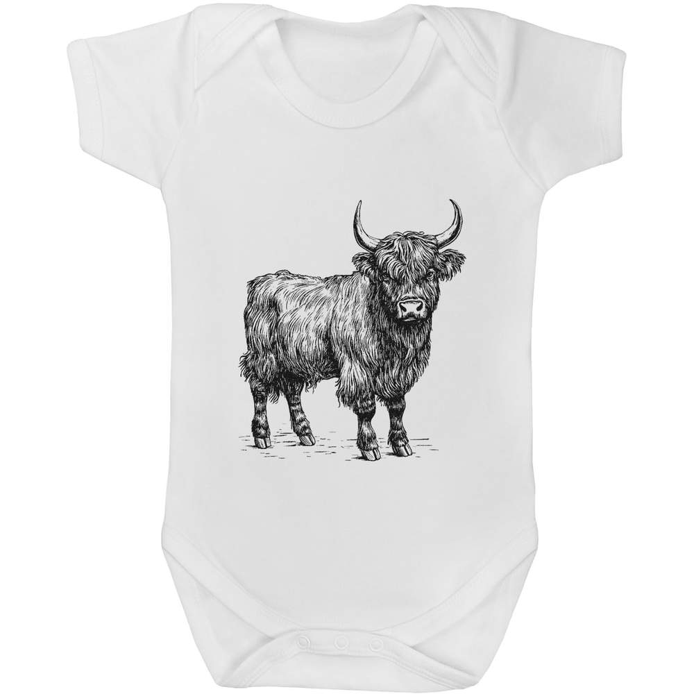 ' Highland Cow Standing' Baby Grows / Bodysuits (GR049410)