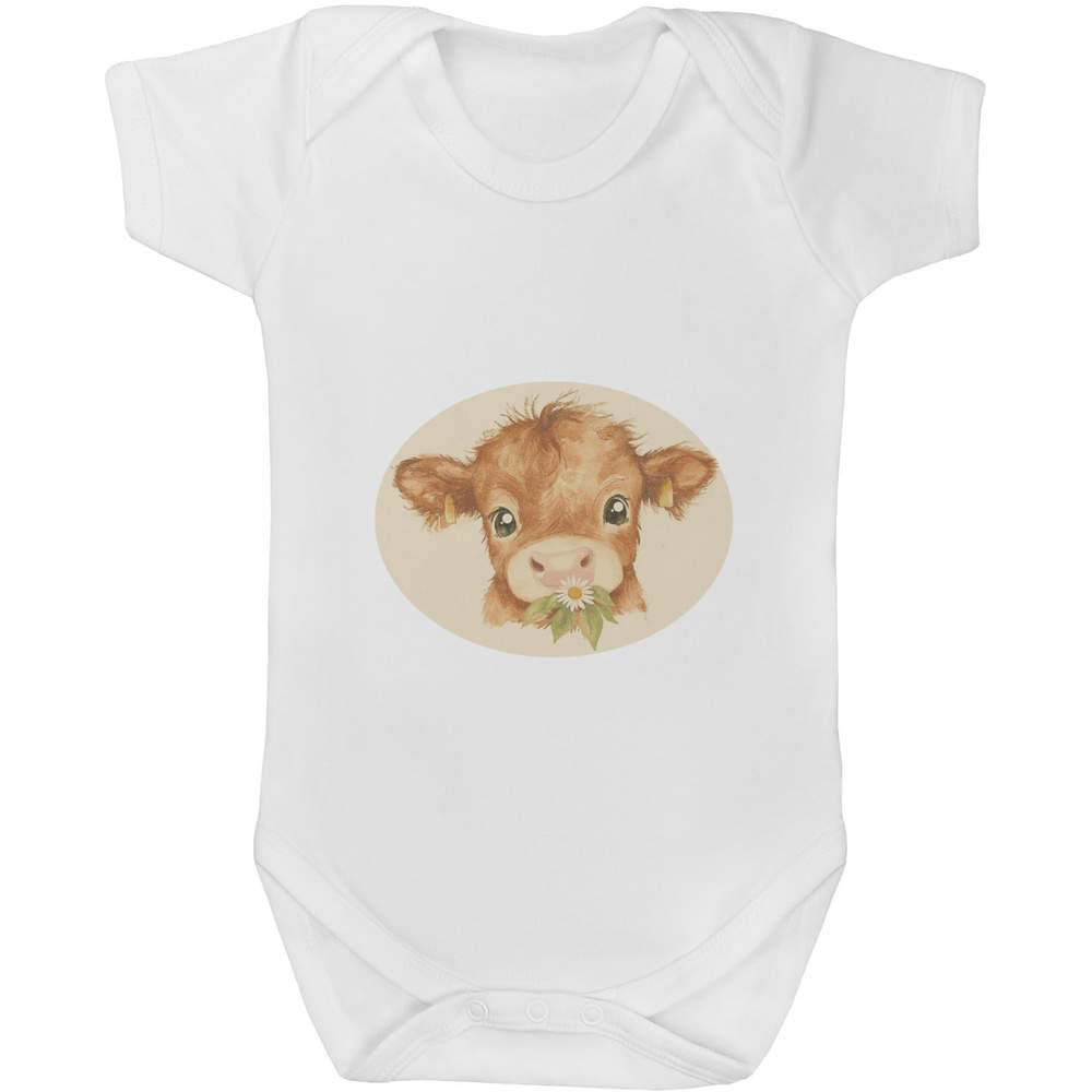 'Baby Highland Cow Eating Flower' Baby Grows / Bodysuits (GR053099)