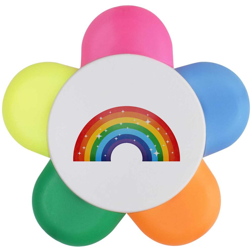 'Rainbow With Sparkle' Flower Shaped Highlighter Pen - 5 Colour Marker for School, Teachers and Students (HL00023858)