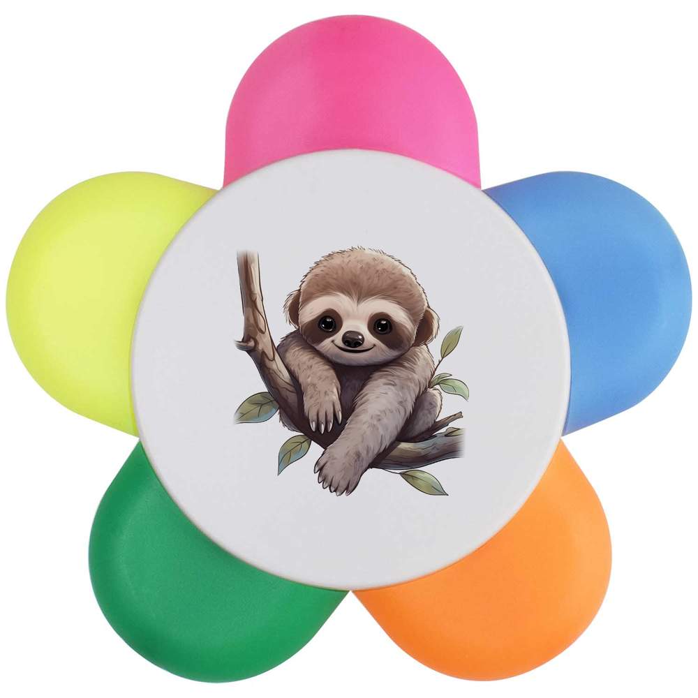 'Cute Sloth' Flower Shaped Highlighter Pen - 5 Colour Marker for School, Teachers and Students (HL00026074)