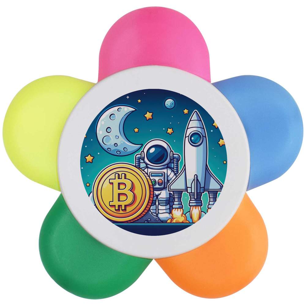 'Bitcoin to the Moon' Flower Shaped Highlighter Pen - 5 Colour Marker for School, Teachers and Students (HL00029790)