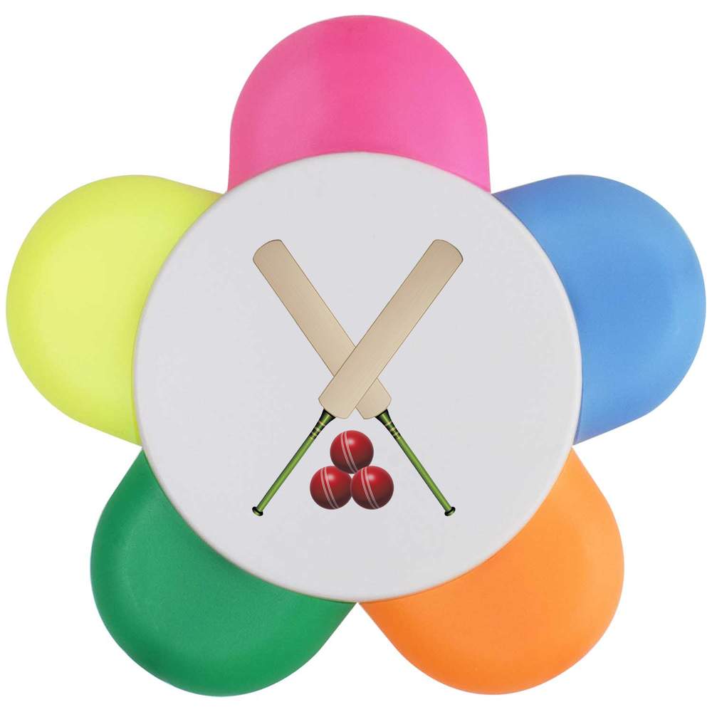 'Cricket Bats and Balls' Flower Shaped Highlighter Pen - 5 Colour Marker for School, Teachers and Students (HL00035745)