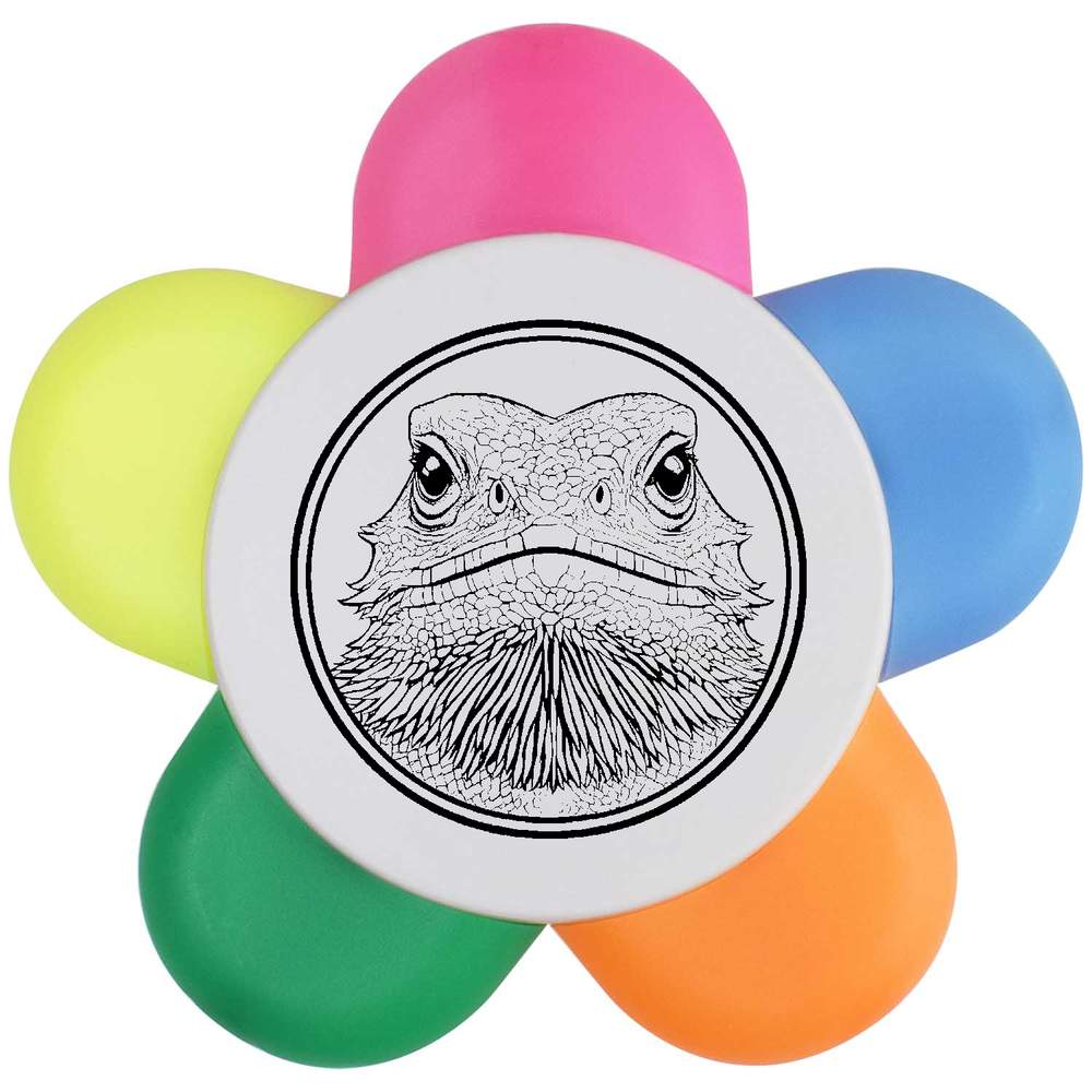 'Bearded Dragon in Circle Frame' Flower Shape Highlighter Pen (HL00036979)