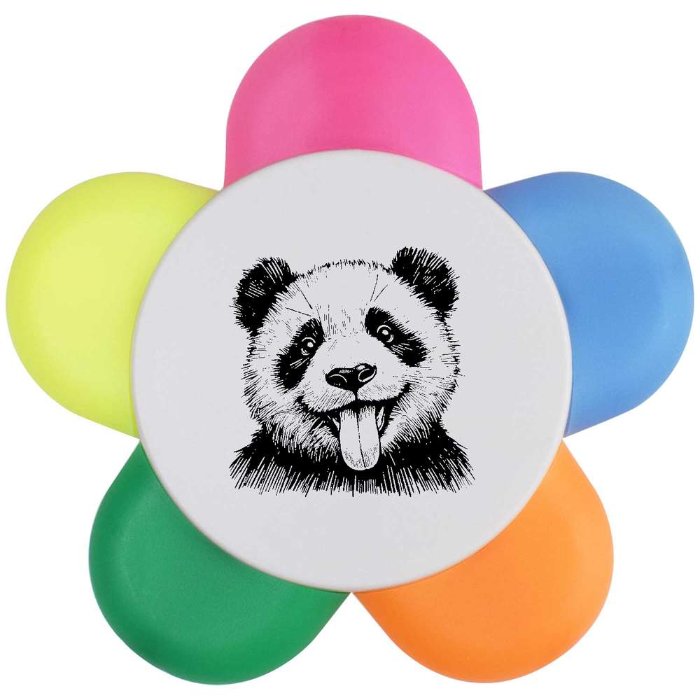'Funny Face Panda' Flower Shaped Highlighter Pen - 5 Colour Marker for School, Teachers and Students (HL00037464)