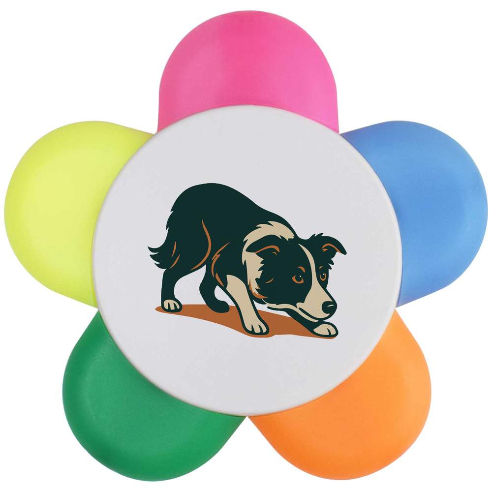 'Crouching Border Collie' Flower Shape Highlighter Pen (HL00039971)