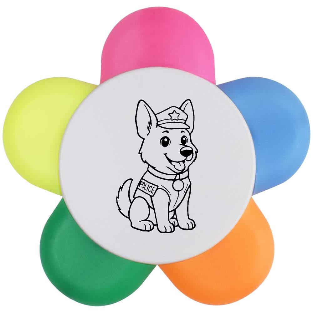 'German Shepherd Police Dog' Flower Shape Highlighter Pen (HL00040450)