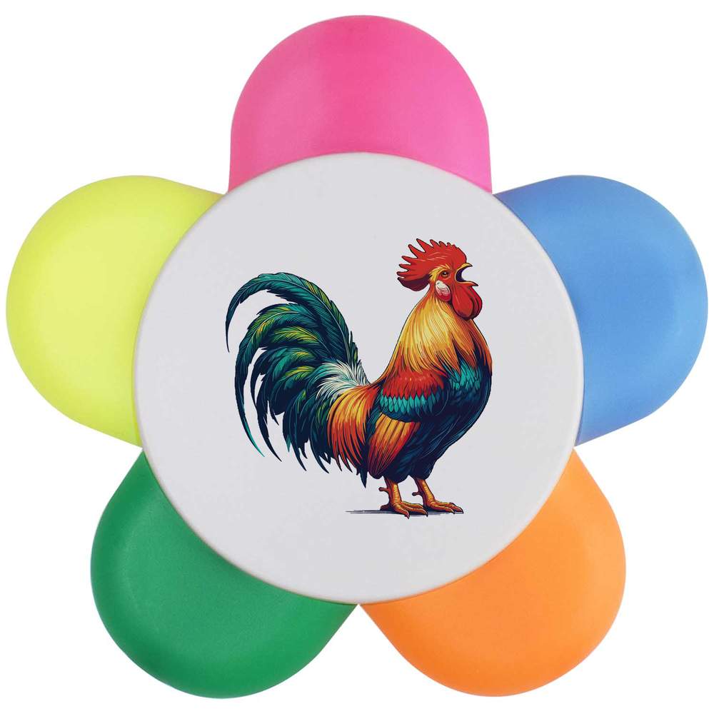 'Colourful Crowing Cockerel' Flower Shape Highlighter Pen (HL00040603)