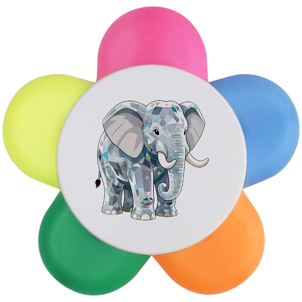 'Crystal Elephant' Flower Shaped Highlighter Pen - 5 Colour Marker for School, Teachers and Students (HL00046005)