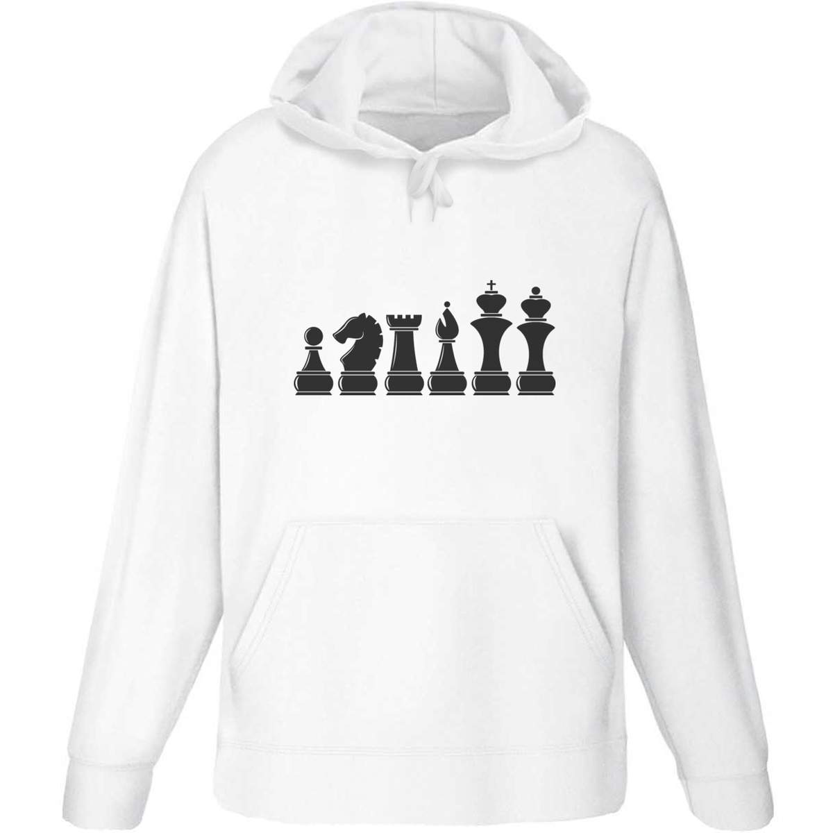 Large 'Chess Pieces' Adult Hoodie / Hooded Sweater (White) (HO00015631)