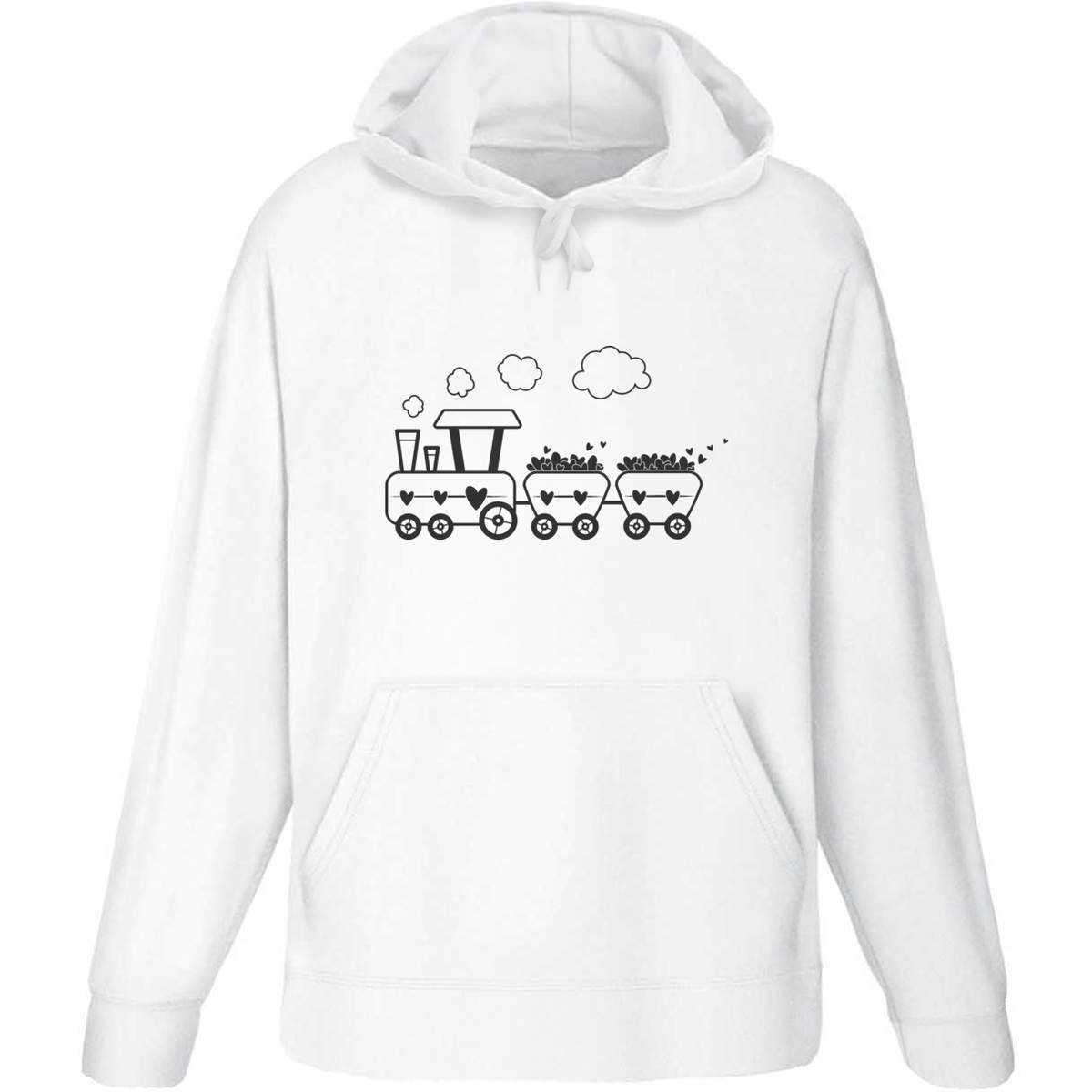 Large 'Love Train' Adult Hoodie / Hooded Sweater (White) (HO00043727)