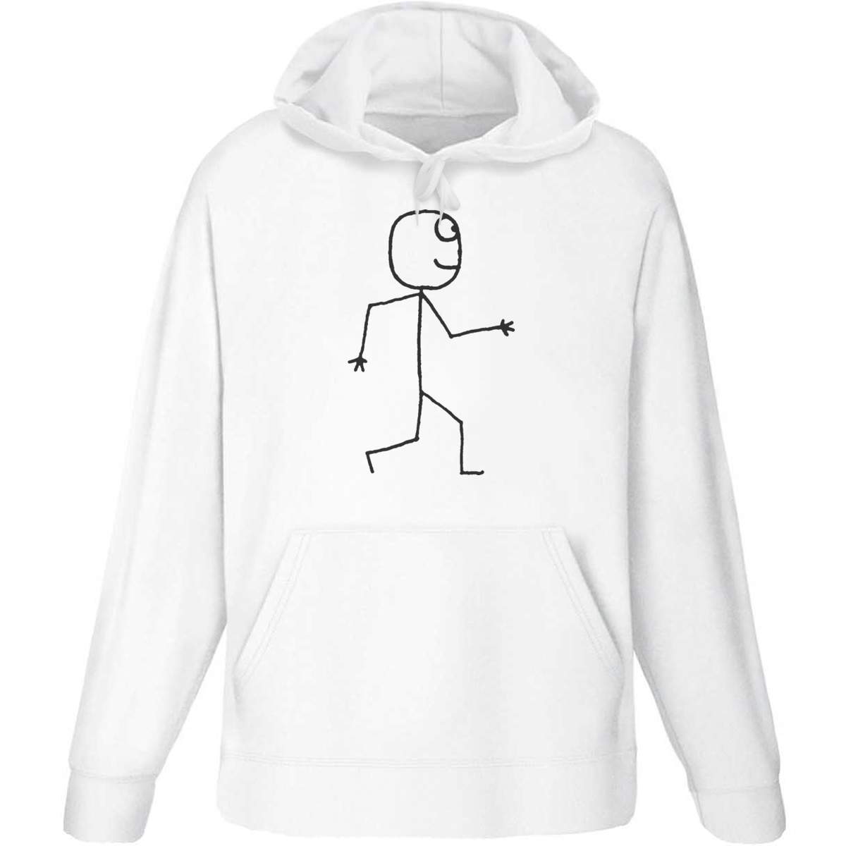 Large 'Walking Stickman' Adult Hoodie / Hooded Sweater (White) (HO00053467)