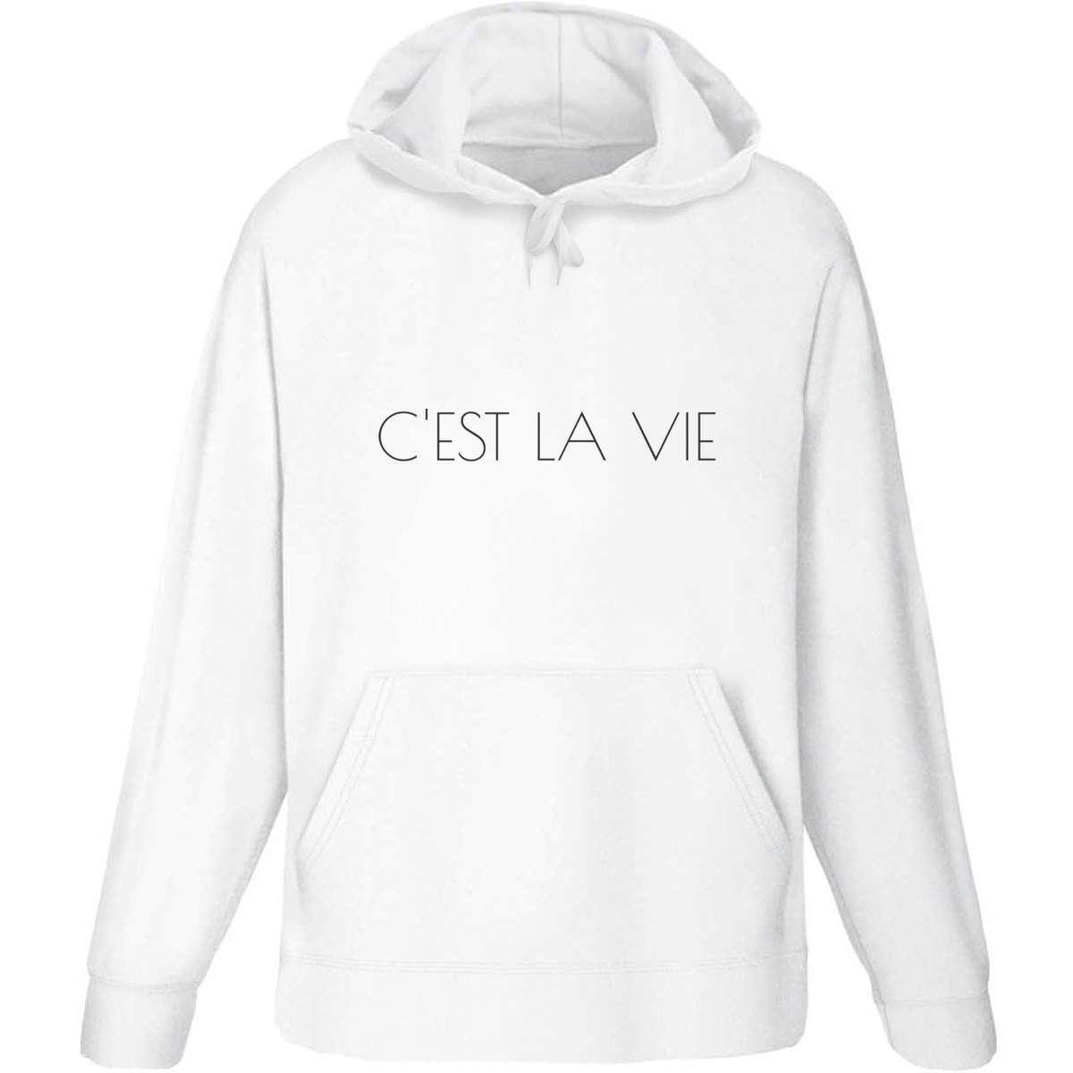 Large 'C'est la Vie' Adult Hoodie / Hooded Sweater (White) (HO00098023)