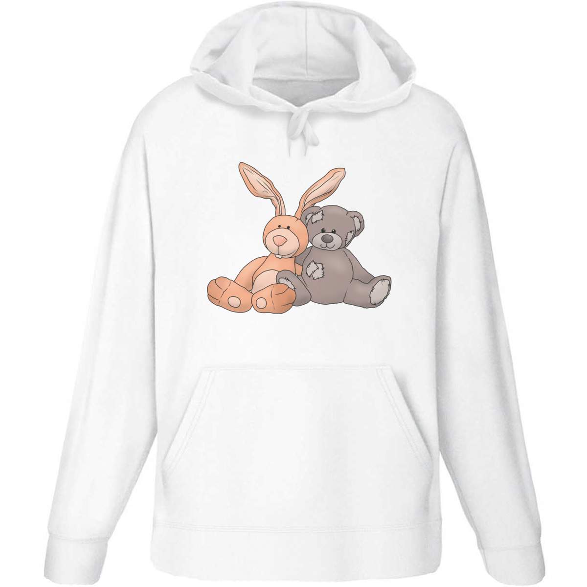 Large 'Bunny & Teddy Toy Cuddle' Adult Hoodie / Hooded Sweater (White) (HO00104411)