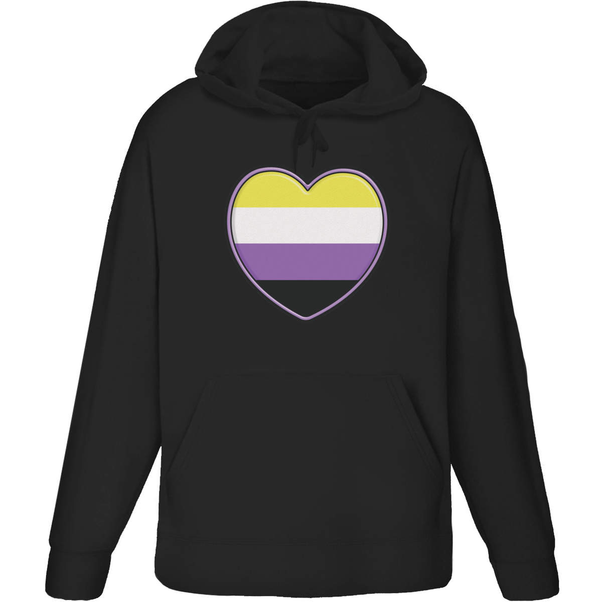Large 'Nonbinary Pride Heart' Adult Hoodie / Hooded Sweater / Jumper (Black) (HO00184883)