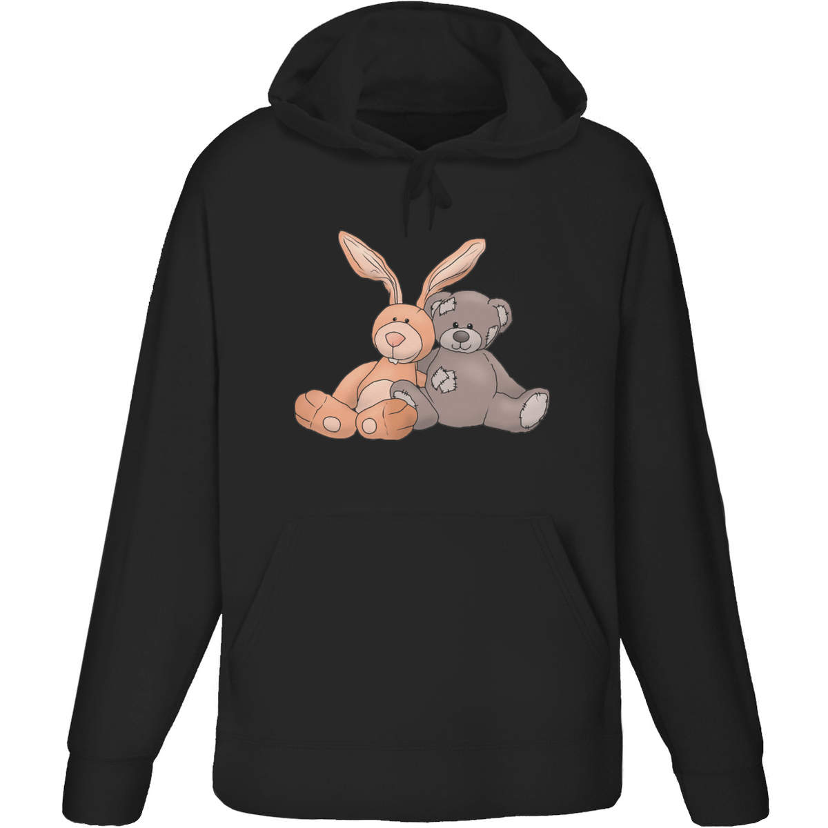 Large 'Bunny & Teddy Toy Cuddle' Adult Hoodie / Hooded Sweater / Jumper (Black) (HO00222761)