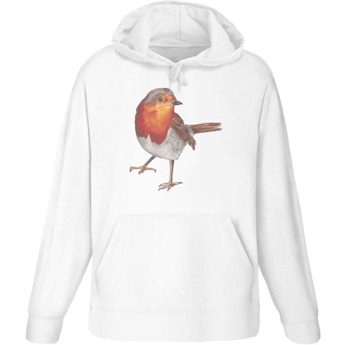 'Robin' Adult Hoodie - White, M - Winter Garden Bird Red Breast Art - Hooded Sweatshirt / Jumper for Training, Sports and Outdoor Wear (HO00040546)