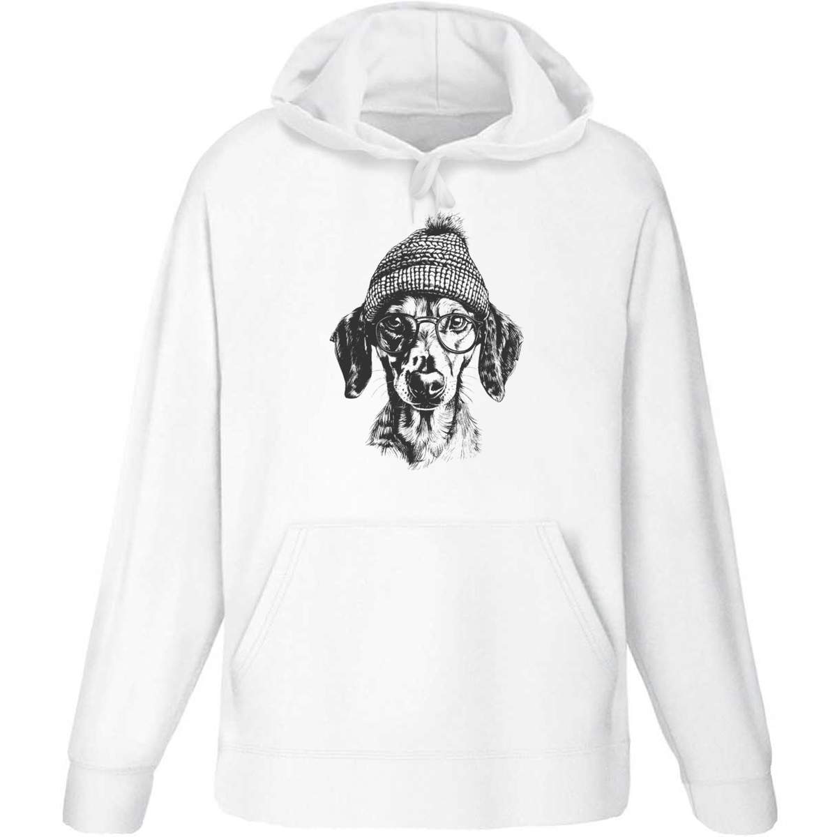 'Daschund Wearing Glasses' Adult Hoodie - White, M - Hooded Sweatshirt / Jumper for Training, Sports and Outdoor Wear (HO00285425)