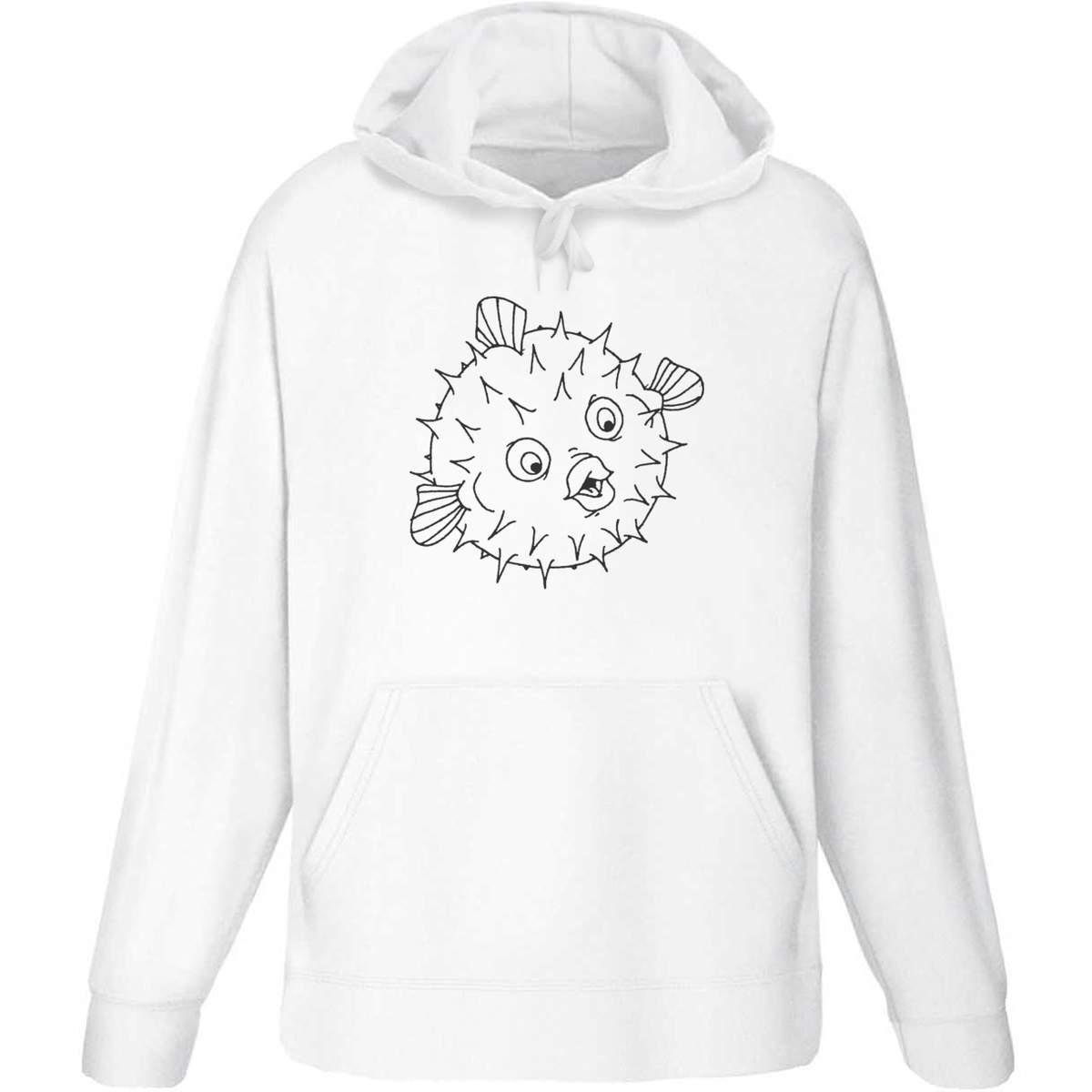 Small 'Puffer Fish' Adult Hoodie / Hooded Sweater (White) (HO00023553)