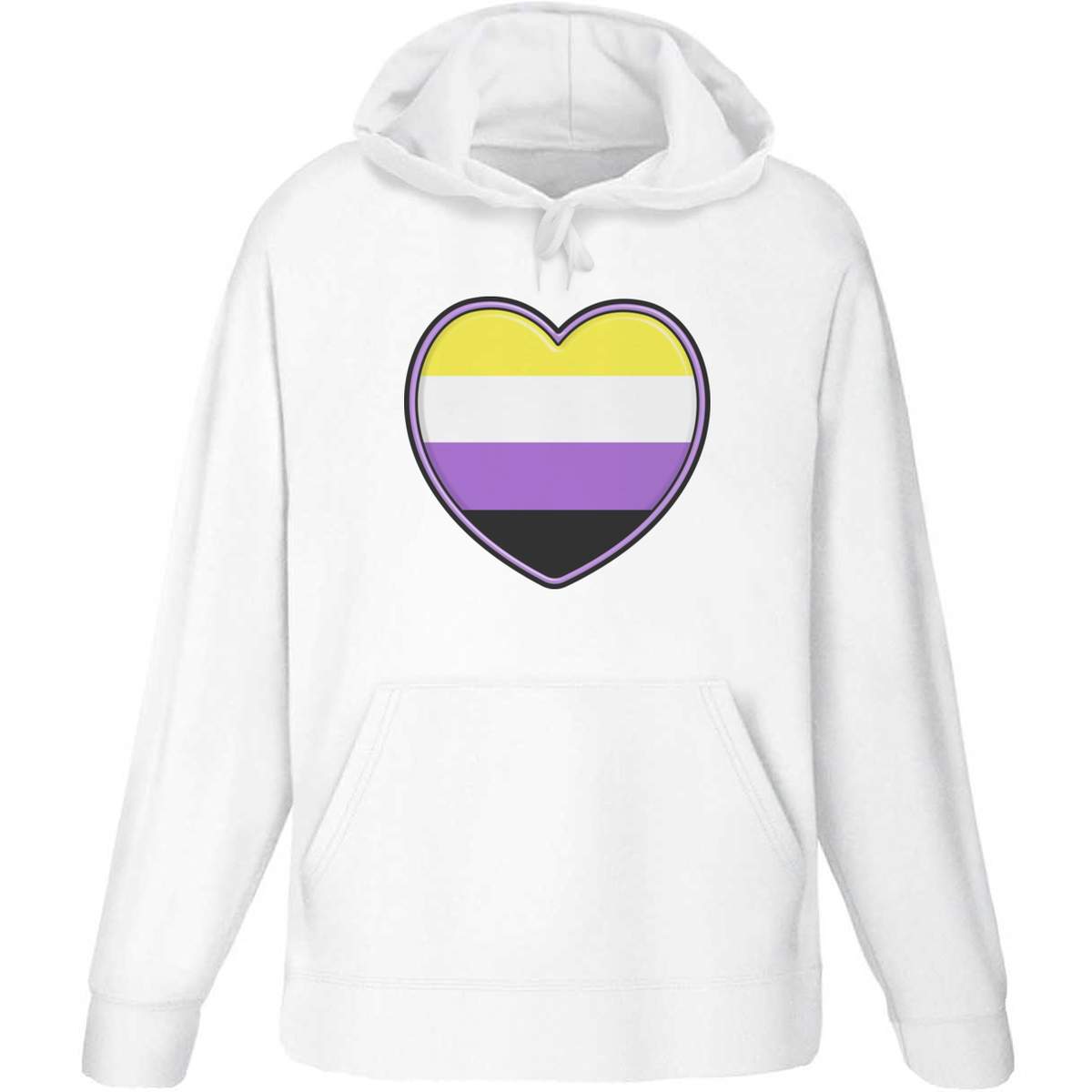 Small 'Nonbinary Pride Heart' Adult Hoodie / Hooded Sweater (White) (HO00069385)