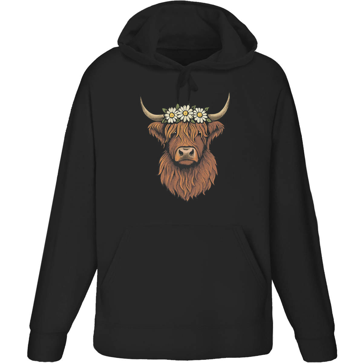 'Highland Cow with Daisy Crown' Adult Hoodie / Hooded Sweater (HO056614)