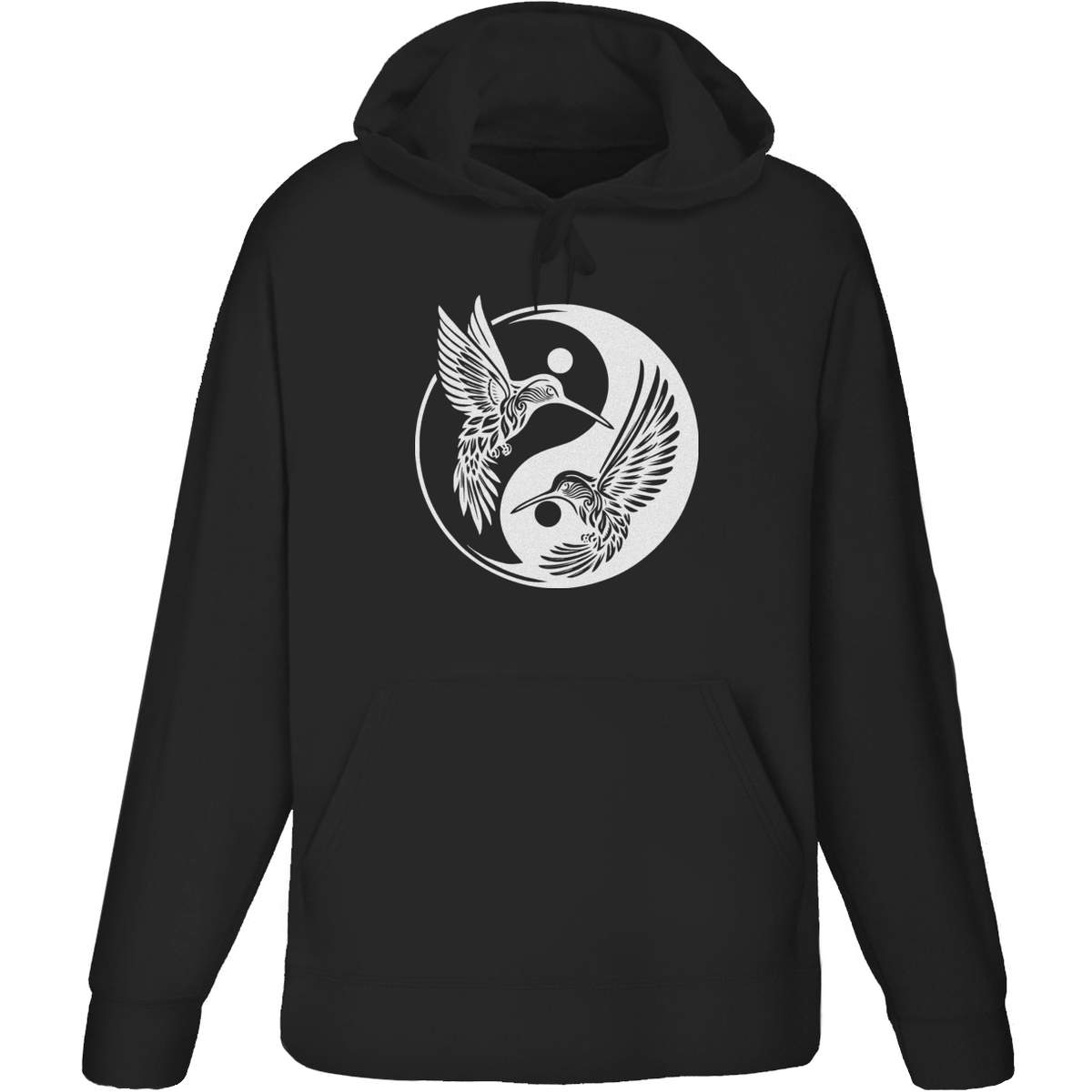 'Yin Yang Hummingbirds' Adult Hoodie - Black, XL - Hooded Sweatshirt / Jumper for Training, Sports and Outdoor Wear (HO00386422)