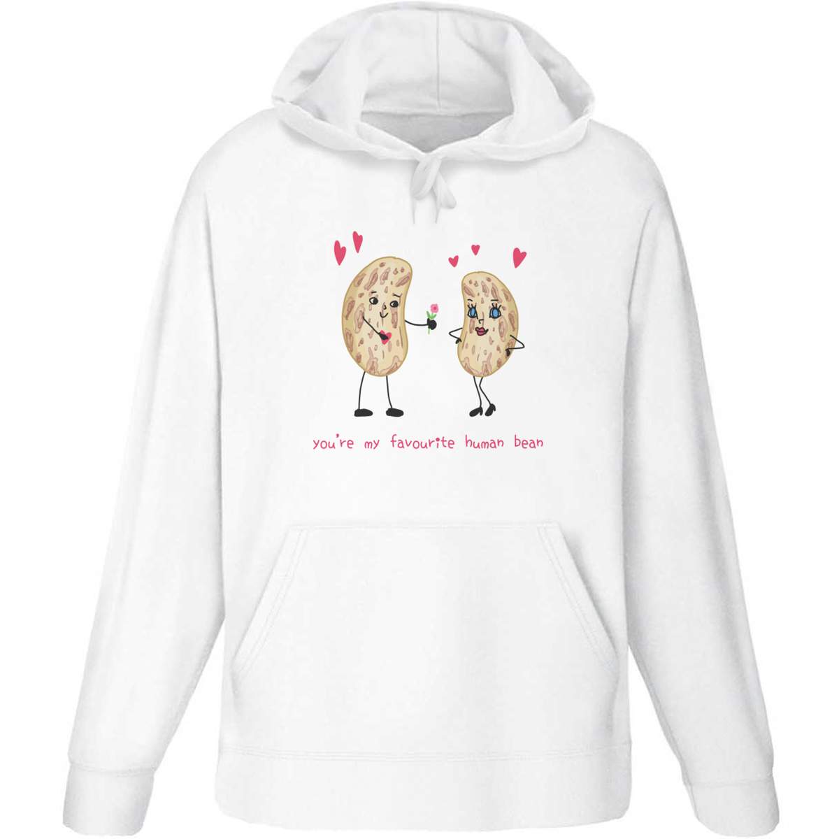 'My Favourite Human Bean' Adult Hoodie - White, XXL - Hooded Sweatshirt / Jumper for Training, Sports and Outdoor Wear (HO00246778)