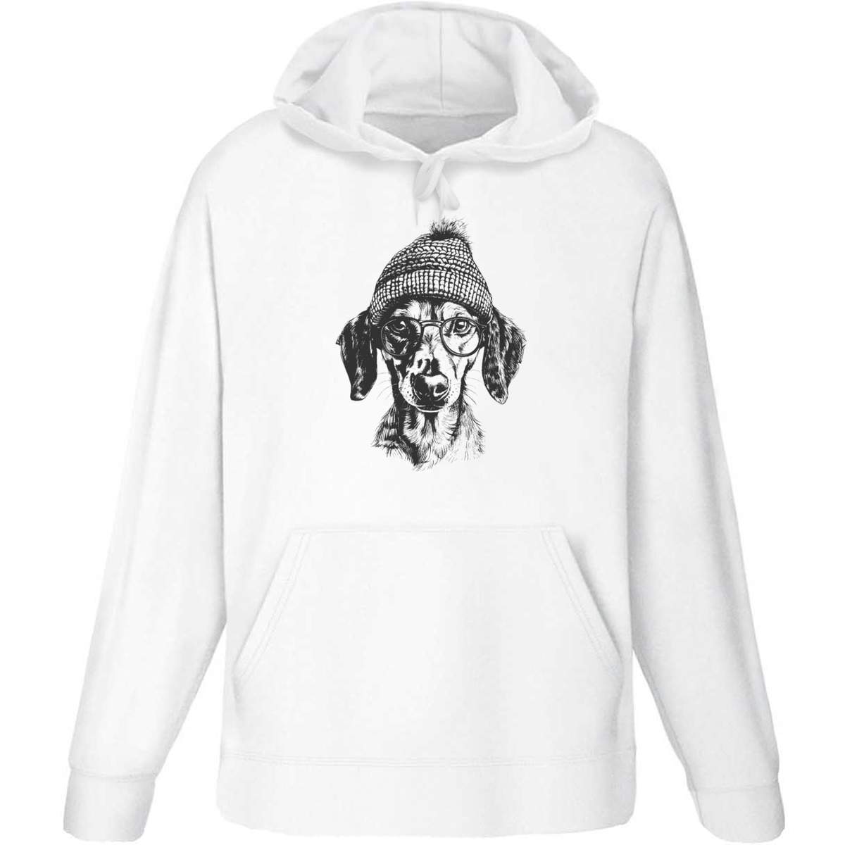 'Daschund Wearing Glasses' Adult Hoodie - White, XXL - Hooded Sweatshirt / Jumper for Training, Sports and Outdoor Wear (HO00285428)