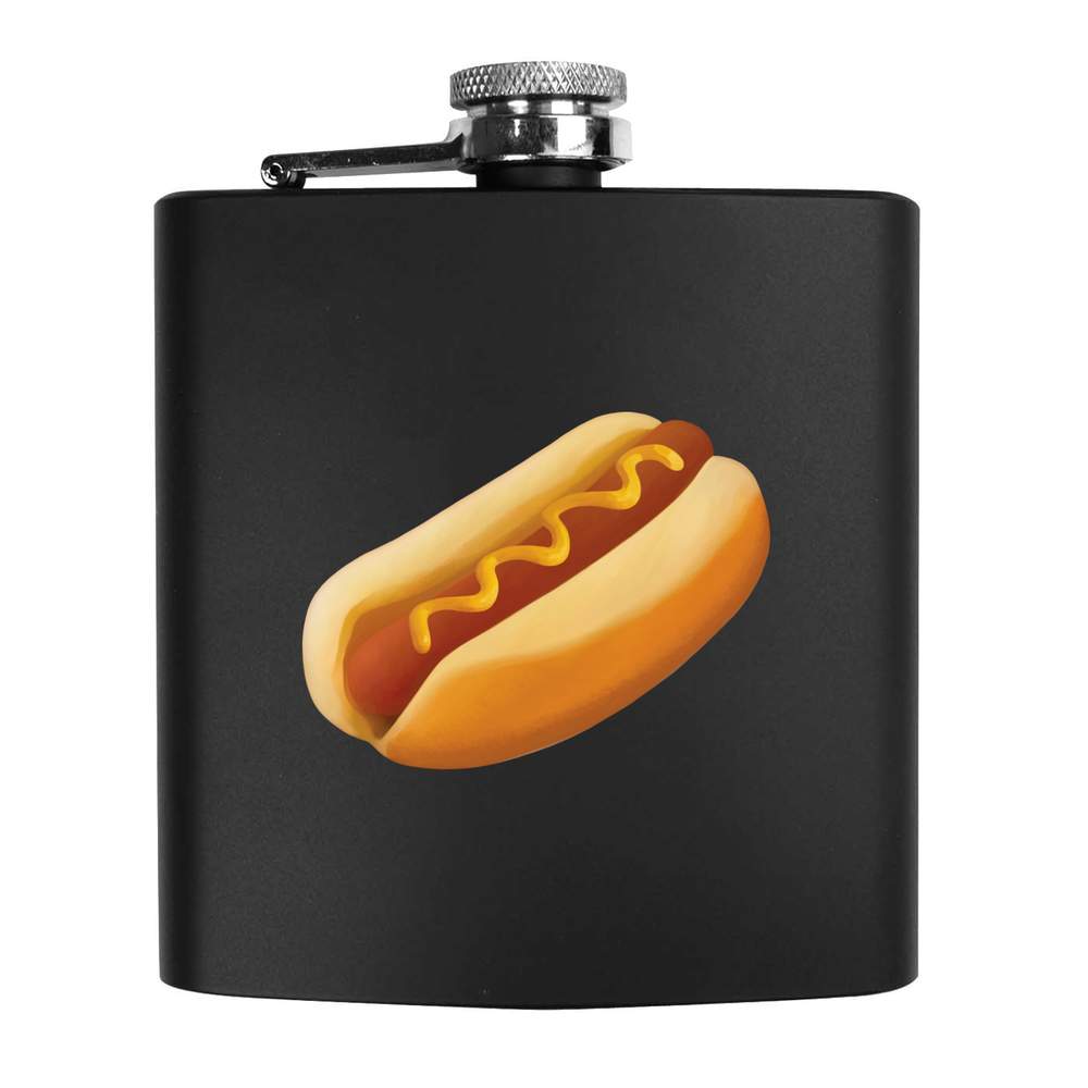 'Hot Dog' Pocket Hip Flask - Black, 6oz - 170ml Stainless Steel Drinks Flask for Travel, Weddings and Gifts (HP00010338)