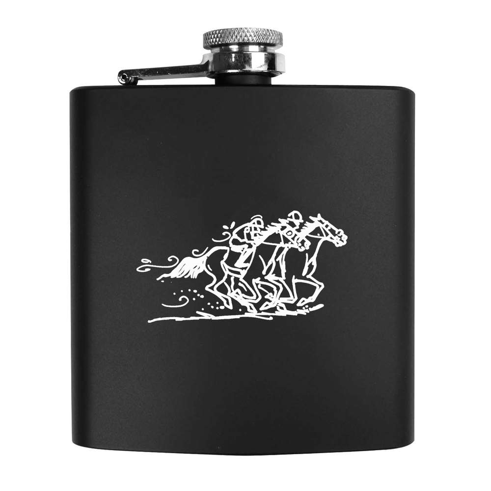'Horse Racing' Pocket Hip Flask - Black, 6oz - 170ml Stainless Steel Drinks Flask for Travel, Weddings and Gifts (HP00016351)