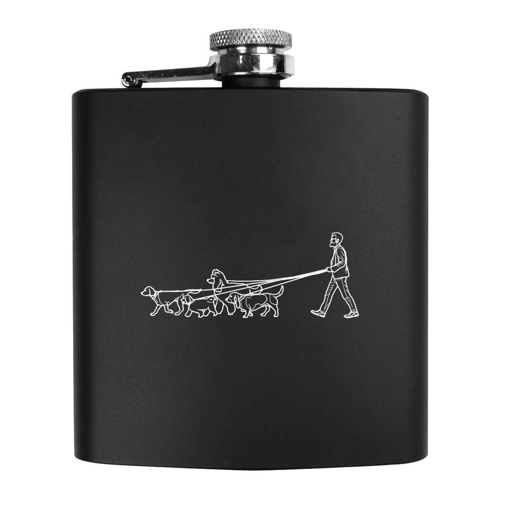 'Dog Walker' Pocket Hip Flask - Black, 6oz - 170ml Stainless Steel Drinks Flask for Travel, Weddings and Gifts (HP00020574)