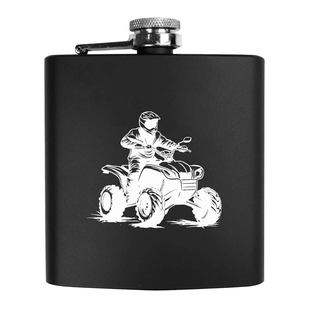'Rider on Quad Bike' Pocket Hip Flask - Black, 6oz - 170ml Stainless Steel Drinks Flask for Travel, Weddings and Gifts (HP00033692)
