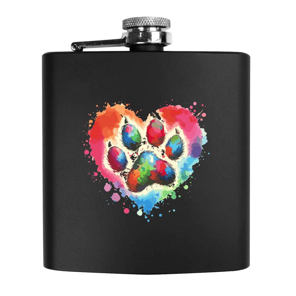 6oz (170ml) 'Paw Print Love Heart' Pocket Hip Flask (HP00033870)