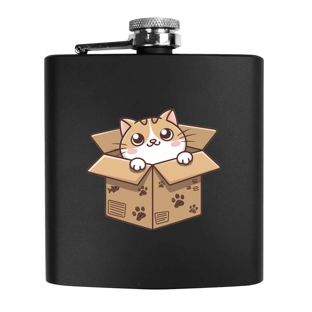 6oz (170ml) 'Box Cat' Pocket Hip Flask (HP00034521)