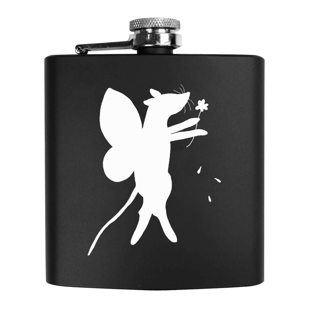 6oz (170ml) 'Fairy Mouse With A Flower ' Pocket Hip Flask (HP00037423)