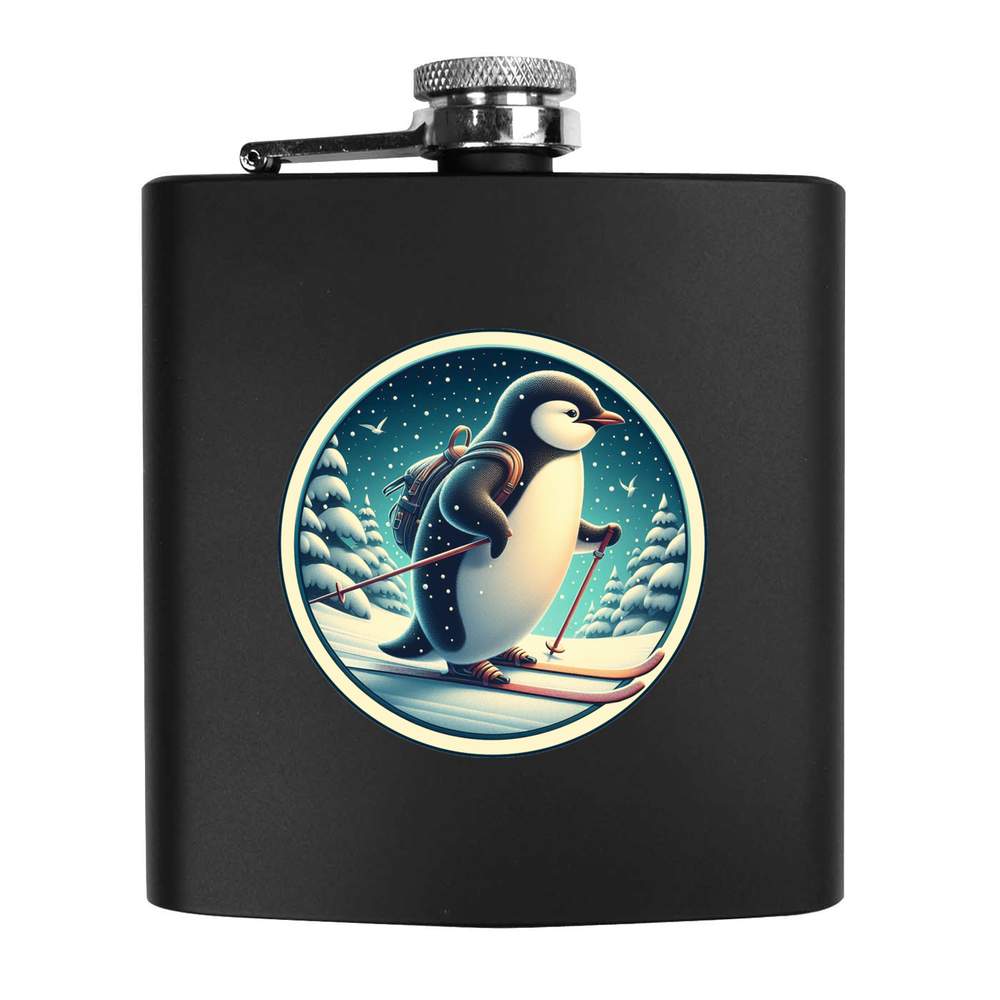 6oz (170ml) 'Cute Penguin Winter Skiing Trip' Pocket Hip Flask (HP00040182)