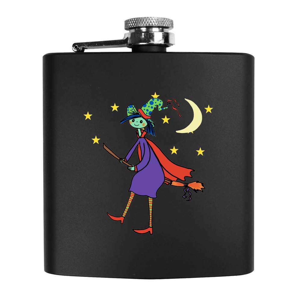 6oz (170ml) 'Witch Flying In Night Sky' Pocket Hip Flask (HP00040767)