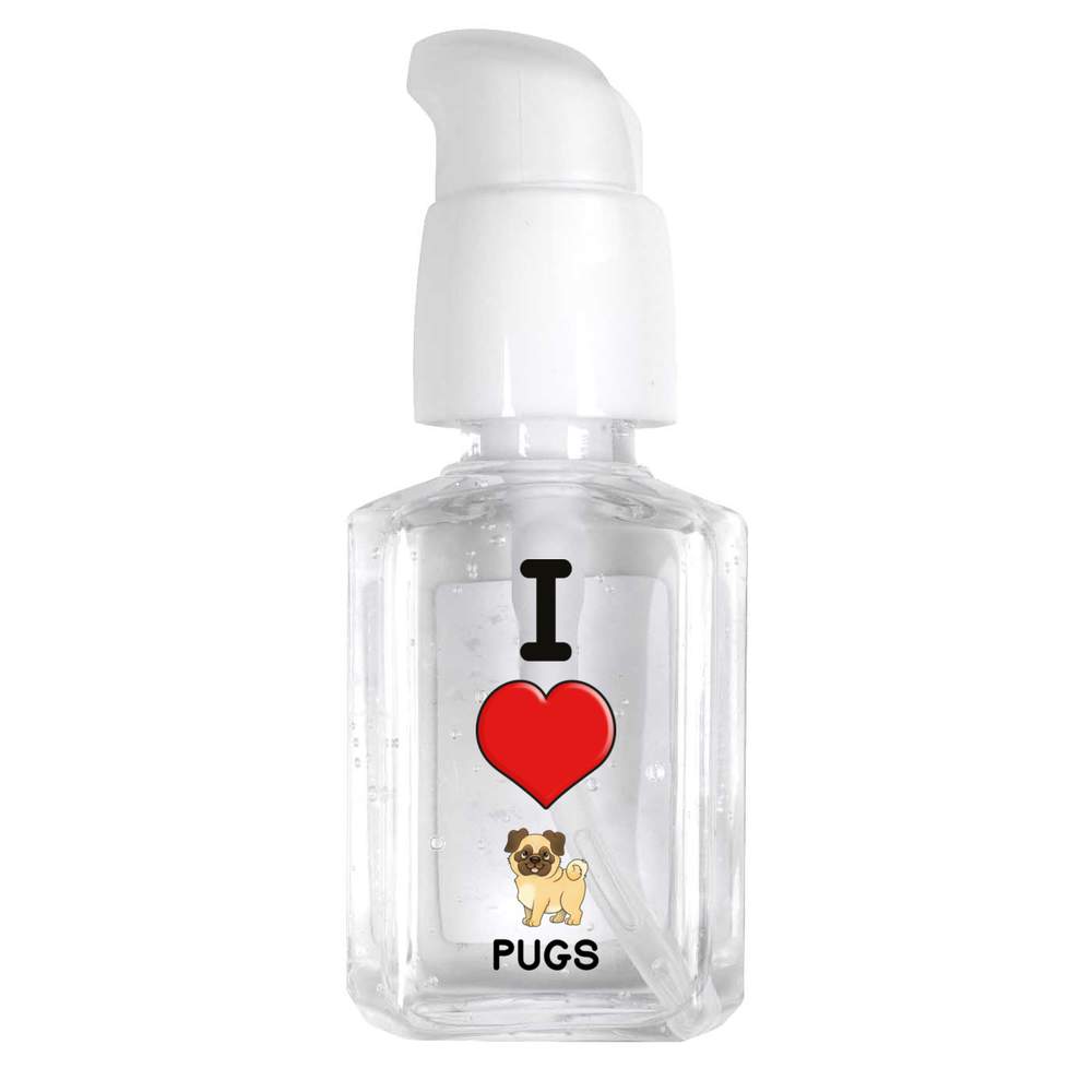 30ml 'I Love Pugs' Pocket Hand Sanitiser Gel (HS00022387)