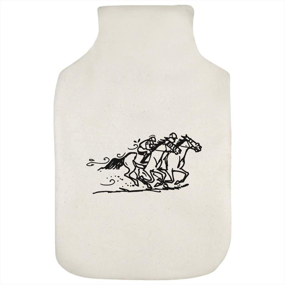 'Horse Racing' Hot Water Bottle Cover - Natural - Soft Fabric Case for Bedtime, Winter Warmth, Home and Gifts (HW00019895)