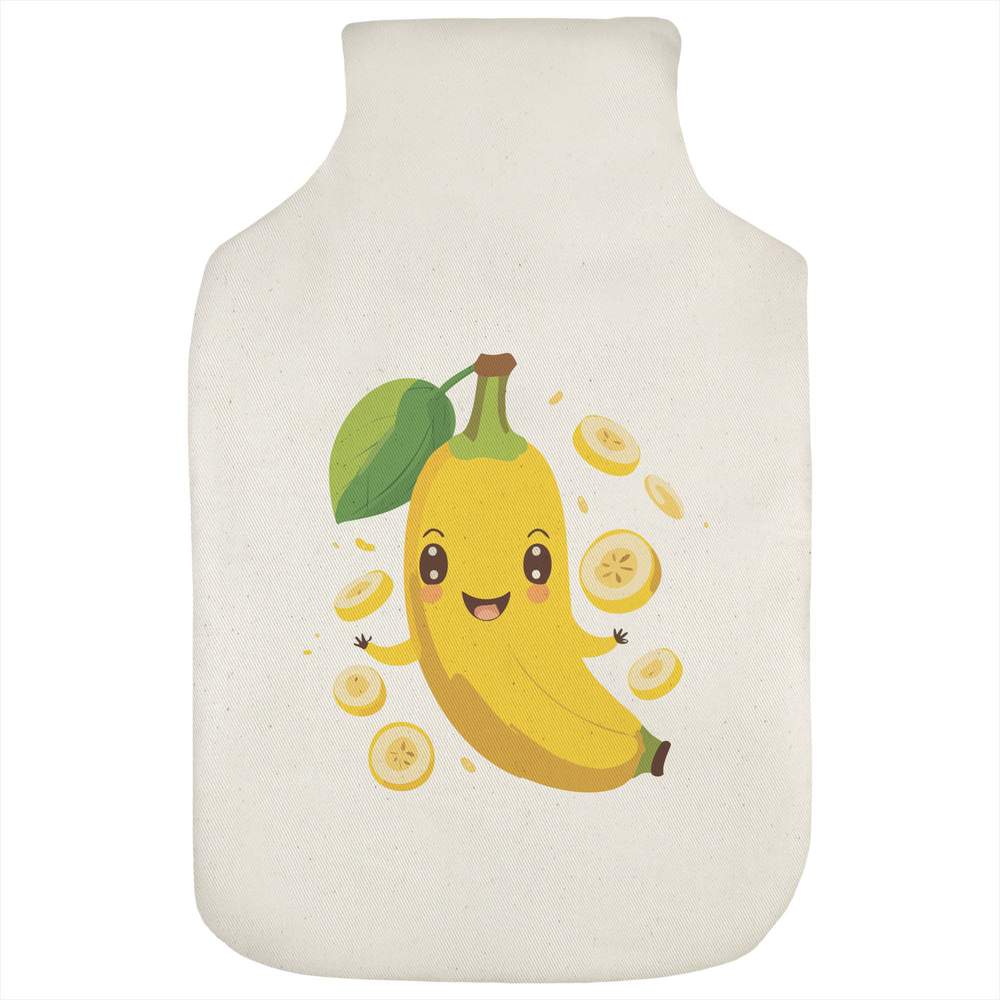'Kawaii Smiling Banana' Hot Water Bottle Cover - Natural - Soft Fabric Case for Bedtime, Winter Warmth, Home and Gifts (HW00033649)