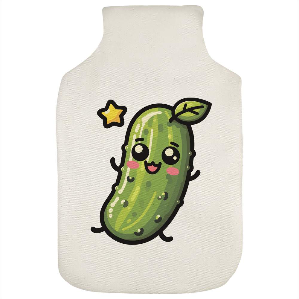 'Cute Kawaii Pickle' Hot Water Bottle Cover - Natural - Soft Fabric Case for Bedtime, Winter Warmth, Home and Gifts (HW00036606)